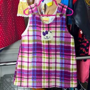 4T Vintage Y2K Purple Plaid Fleece Kitty Cat Jumper Dress